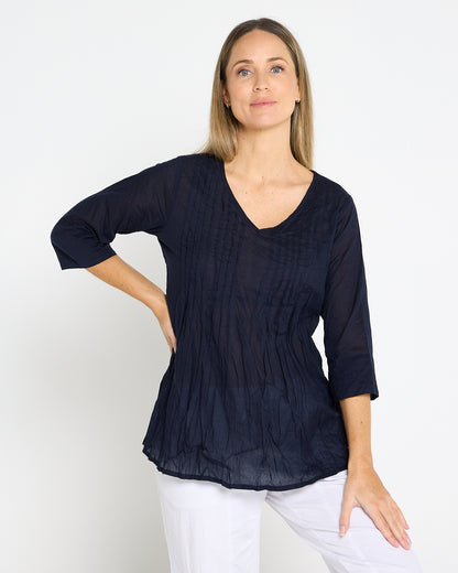 Evie Pleated Top - Navy