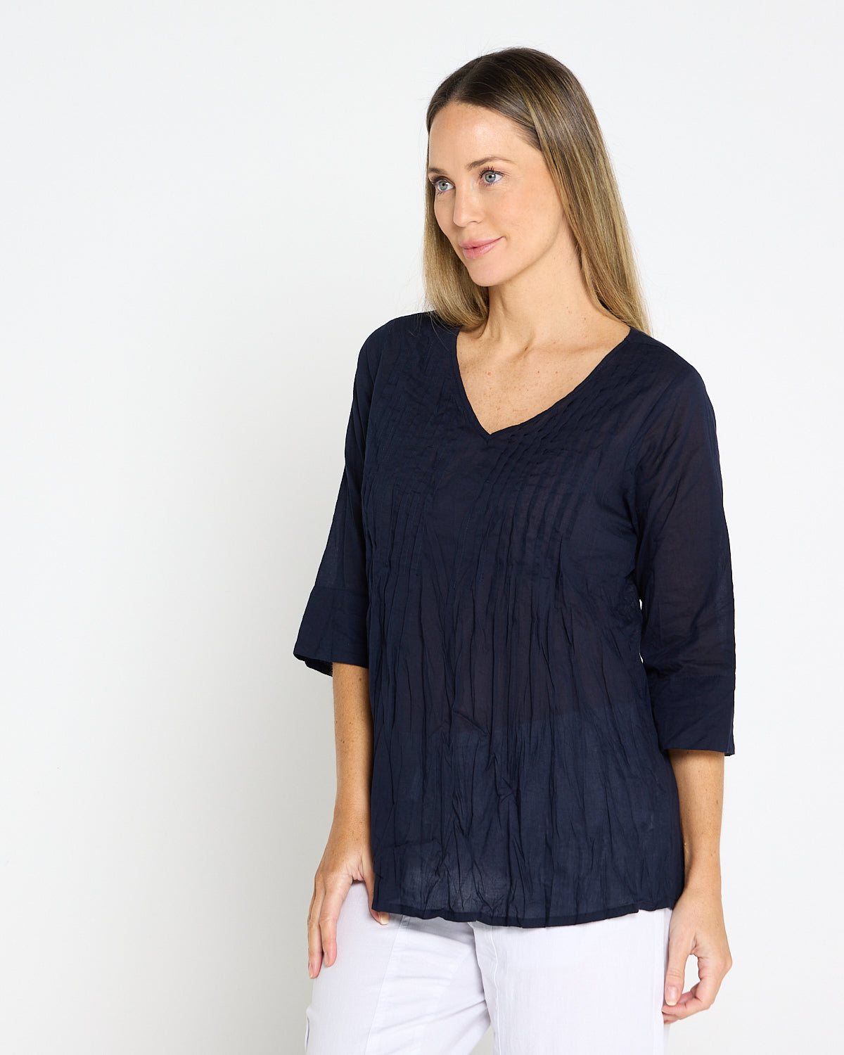 Evie Pleated Top - Navy
