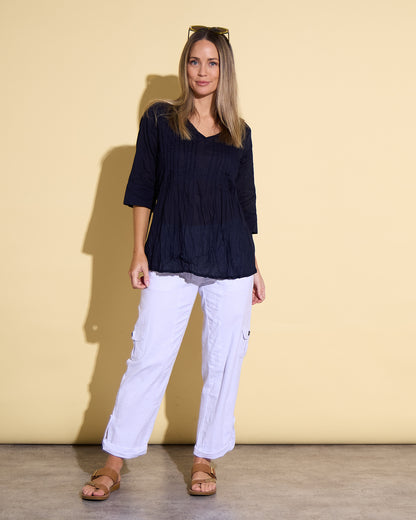 Issy Linen Blend Cargo Pants - White
