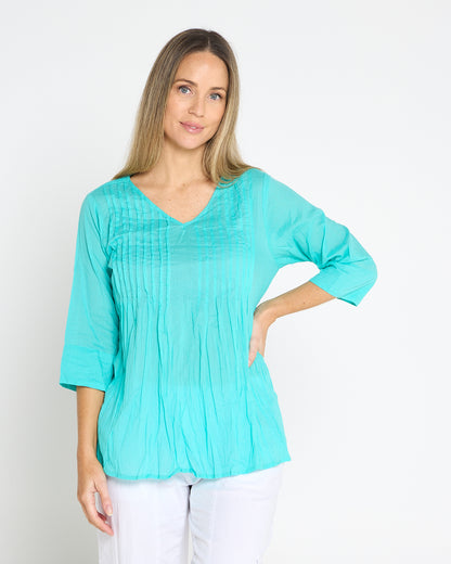 Evie Pleated Top - Aqua Splash