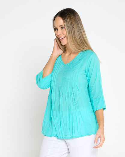Evie Pleated Top - Aqua Splash