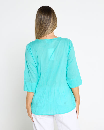 Evie Pleated Top - Aqua Splash