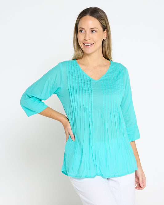 Evie Pleated Top - Aqua Splash