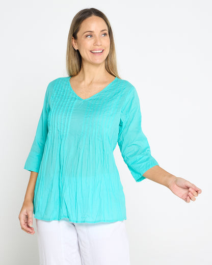 Evie Pleated Top - Aqua Splash