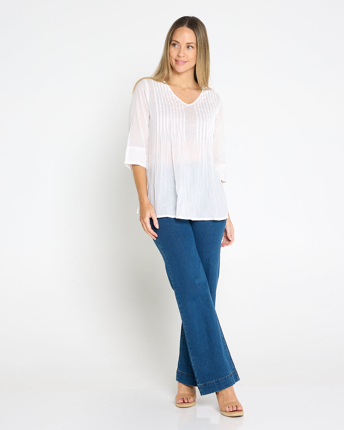 Evie Pleated Top - White