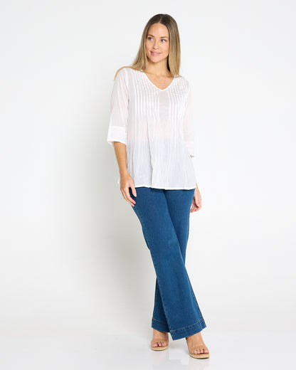 Evie Pleated Top - White