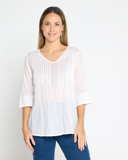 Evie Pleated Top - White