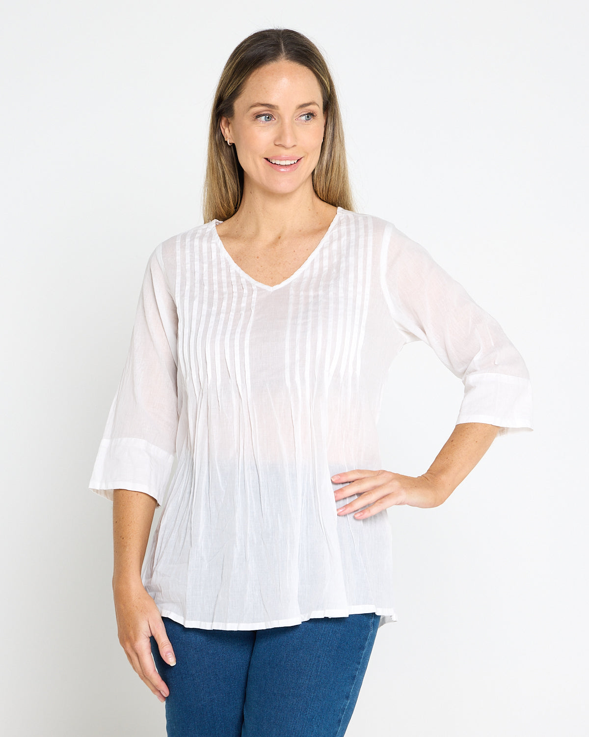 Evie Pleated Top - White