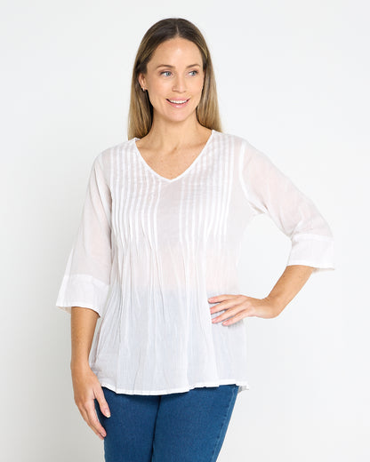 Evie Pleated Top - White