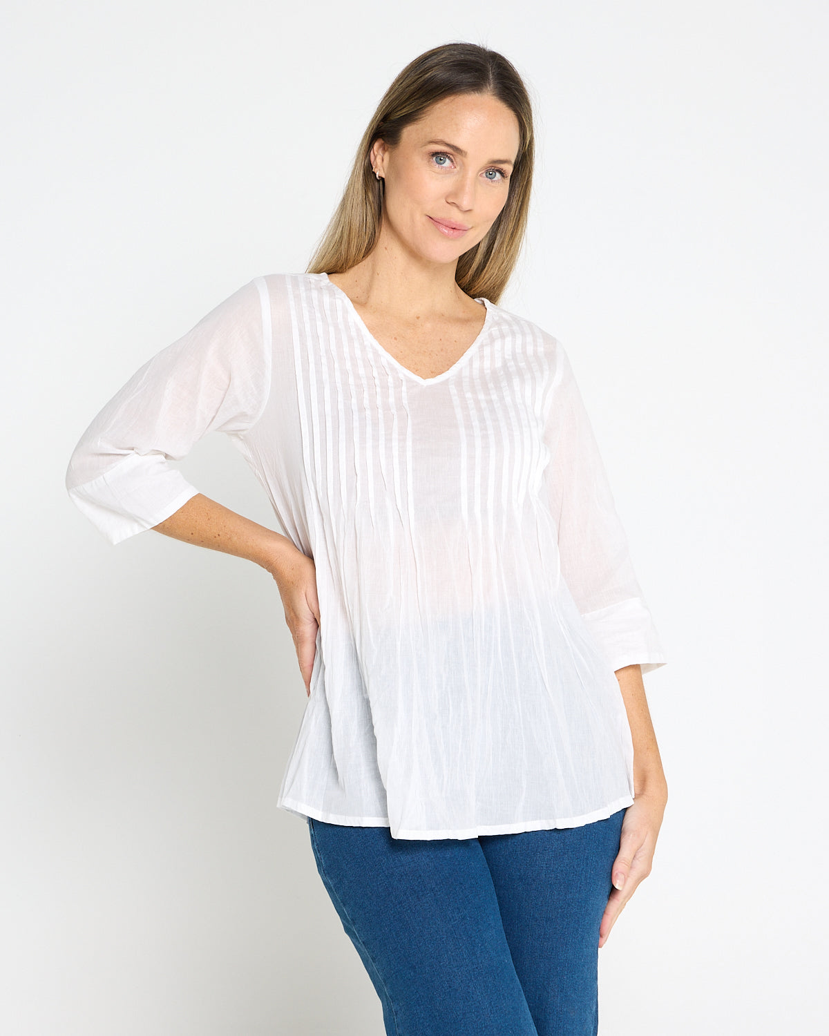 Evie Pleated Top - White