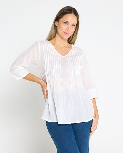 Evie Pleated Top - White