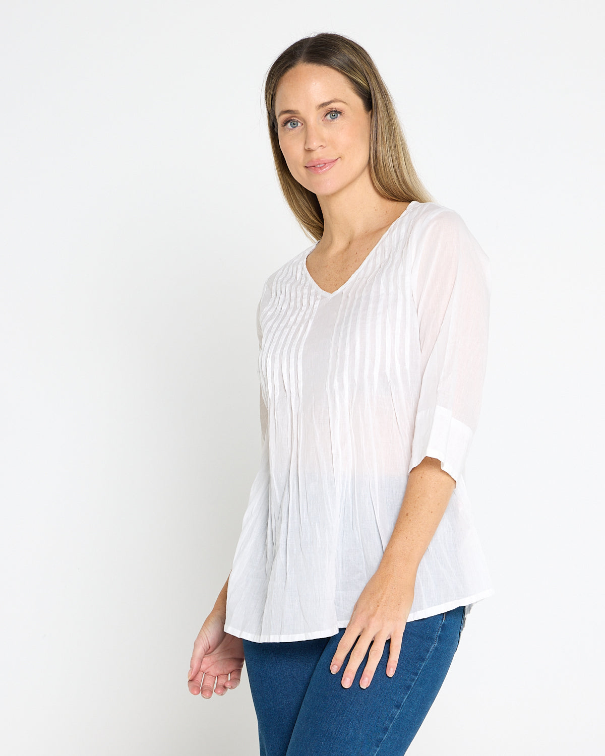 Evie Pleated Top - White
