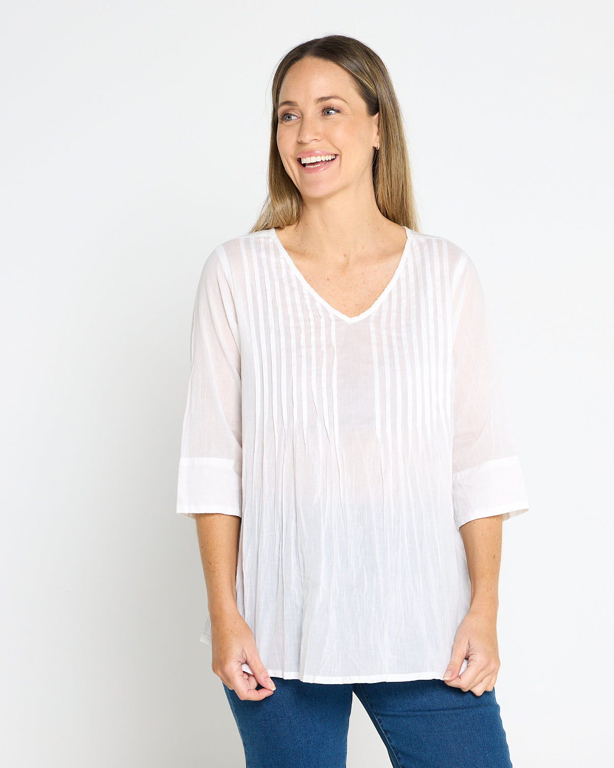 Evie Pleated Top - White