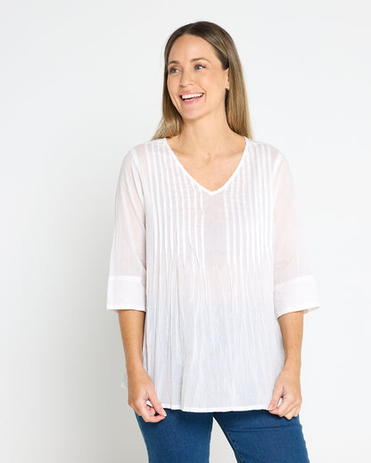 Evie Pleated Top - White