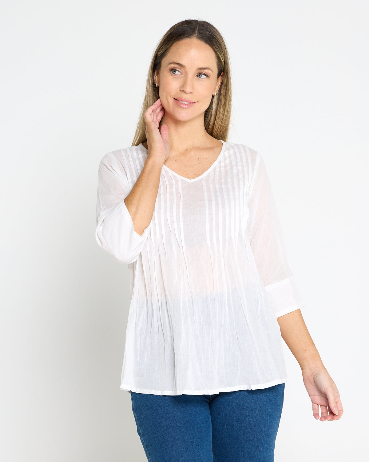 Evie Pleated Top - White