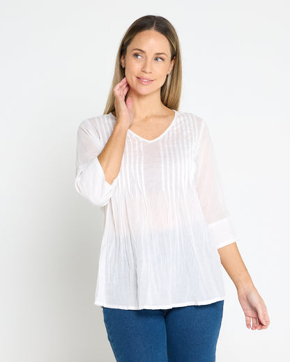 Evie Pleated Top - White
