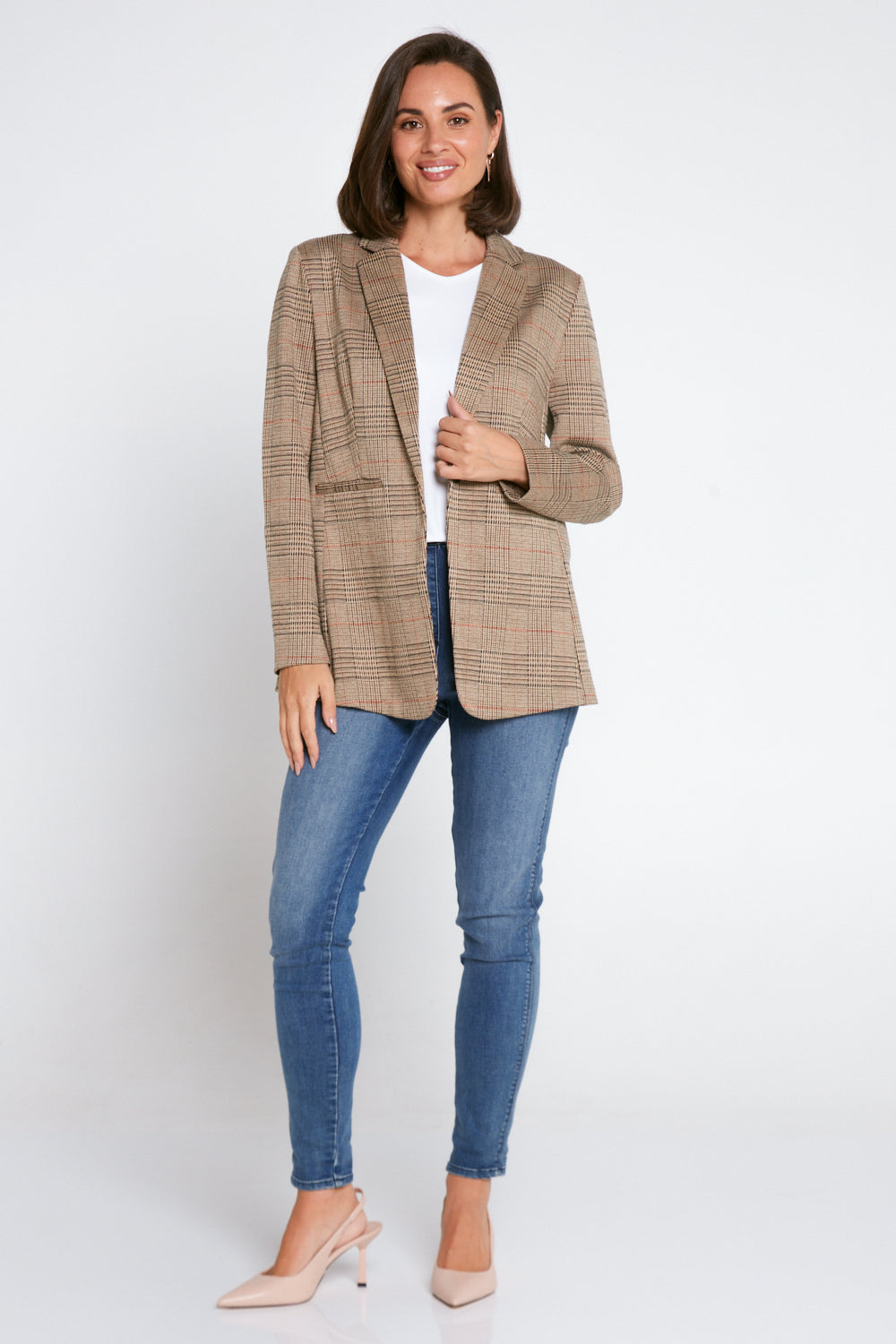 Portsea Stretch Blazer - Brown Check