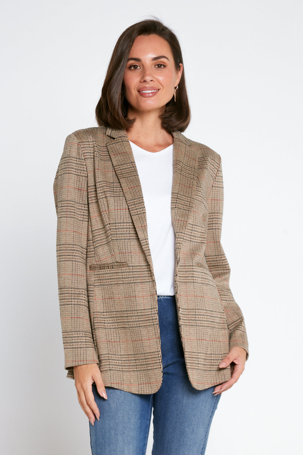 Portsea Stretch Blazer - Brown Check