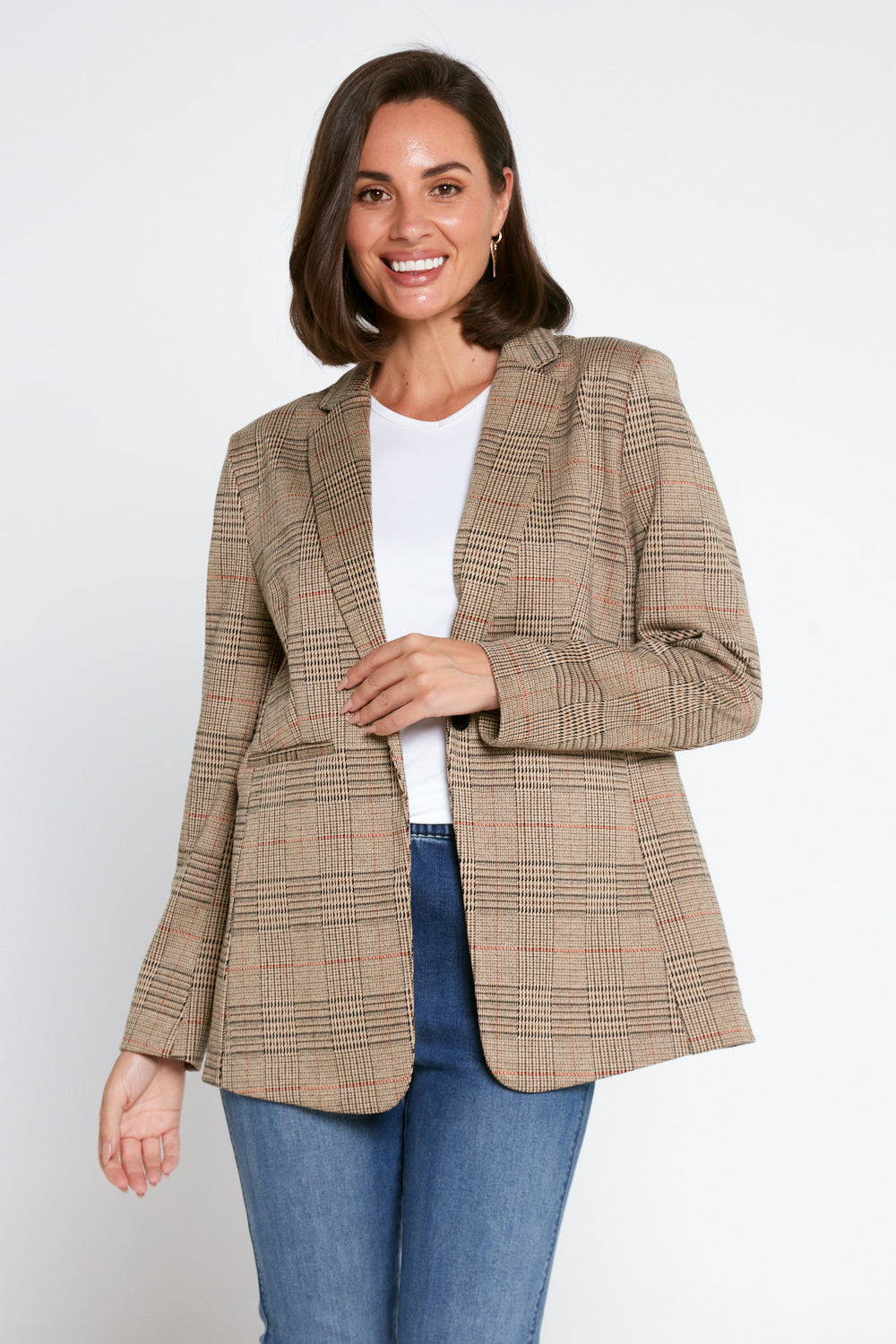 Portsea Stretch Blazer - Brown Check