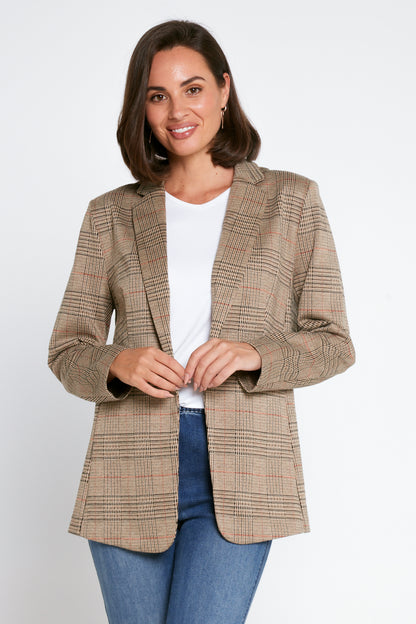 Portsea Stretch Blazer - Brown Check