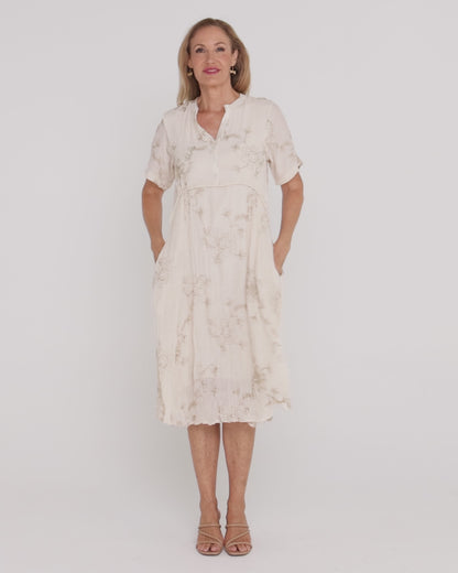 Newark Embroidered Dress - Cream/Gold