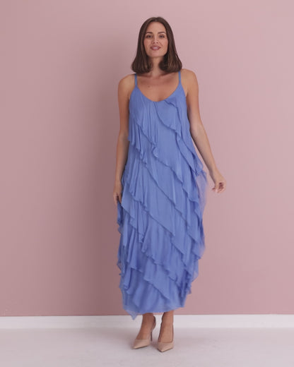 Nicolette Silk Bias Layered Slip Dress - Blue