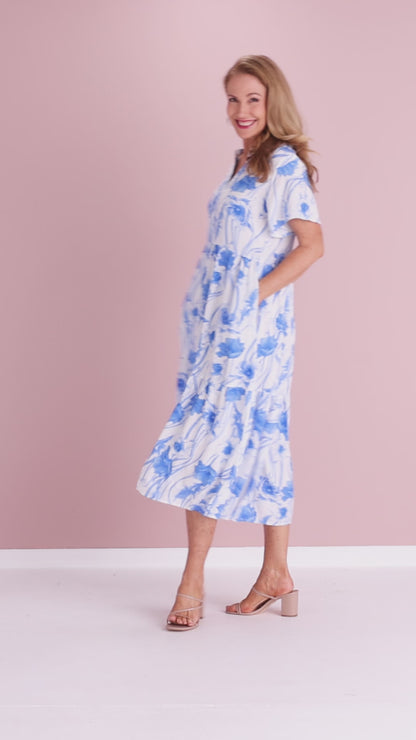 Taylor Diamanté Dress - Blue Floral