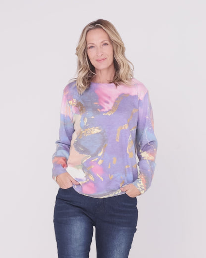 Aurora Print Knit Sweater - Purple