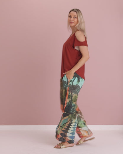 Digital Print Wide Leg Pants - Vintage Tropical
