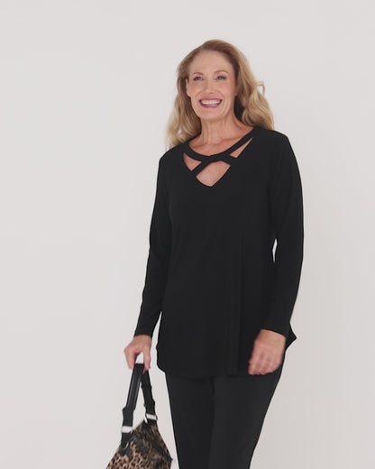 Willow Cross-Neck Comfort Top - Black