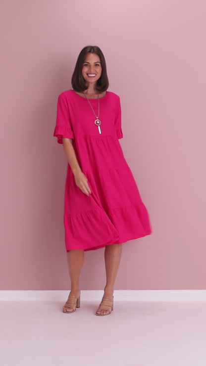 Jackson Linen Dress - Hot Pink