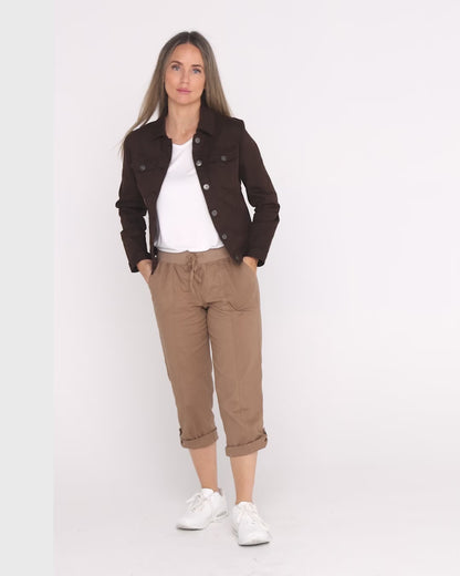 Sammy Roll Cuff Capri - Taupe