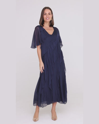 Volterra Silk Dress - Navy