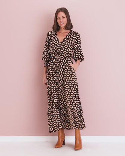 La Fiesta Dress - Black/Beige Diamond