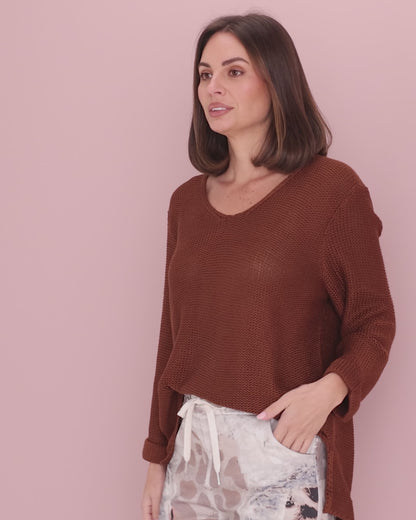 Emmy Cotton Knit Jumper - Chocolate