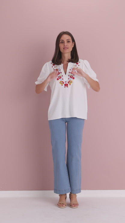 Sierra Top - Folk Floral White