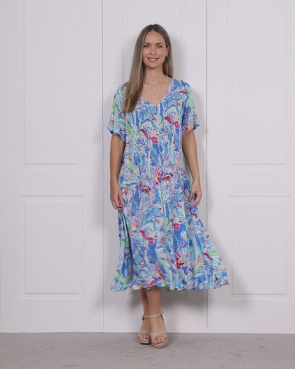Mileka Midi Dress - Blue Watercolour