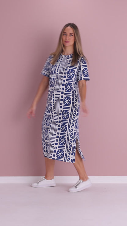 Casablanca Cotton Tee Dress - China Blue Print