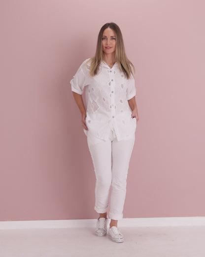 Zadie Stretch Crinkle Pants - White