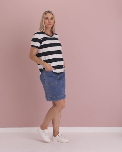 Spritz Stripe Cotton Tee - Navy/White