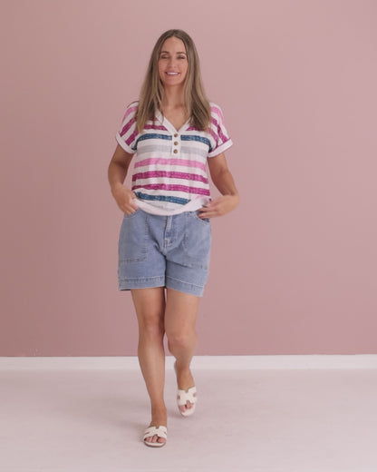 Summer Sailor Tee - White/Pink Stripe