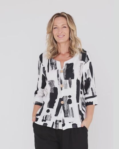Mahri Linen Top - Ink Wash