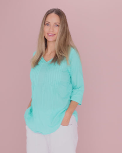 Evie Pleated Top - Aqua Splash