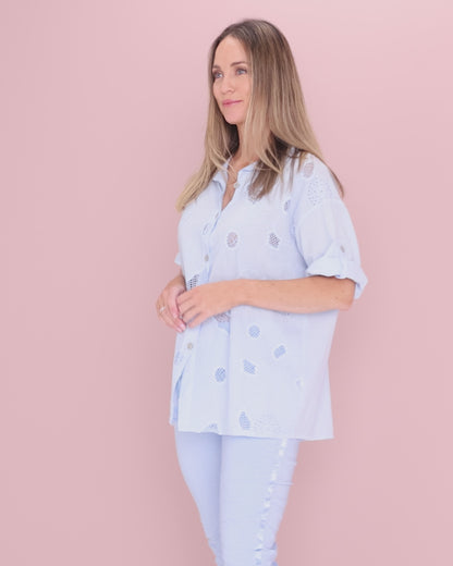 Zadie Stretch Crinkle Pants - Sky Blue