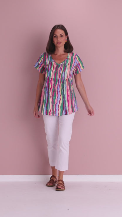 Carmody Cotton Top - Jade/Magenta Ripple