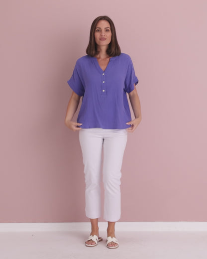 Gracie Cotton Muslin Top - Purple