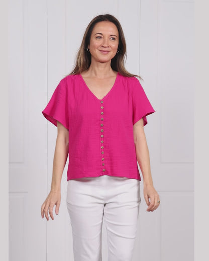 Tarin Button Top - Raspberry