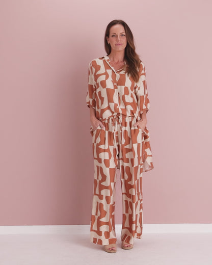 Kara Comfort Shirt & Demi Pants - Rust/Beige
