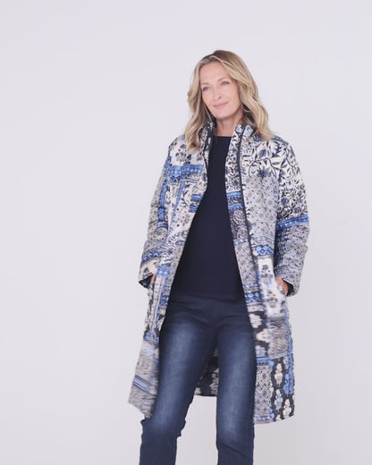 Bhadoi Reversible Puffer Jacket - Blue Patchwork
