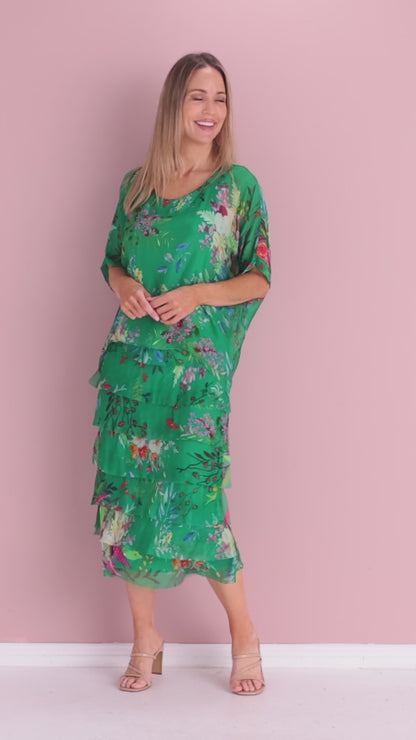 Margo Silk Dress - Emerald Botanical